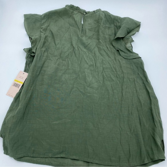 Nanette Lepore Olive Green Cap Sleeve Peasant Blouse Boho Pleat Detail Sz M - Picture 5 of 9